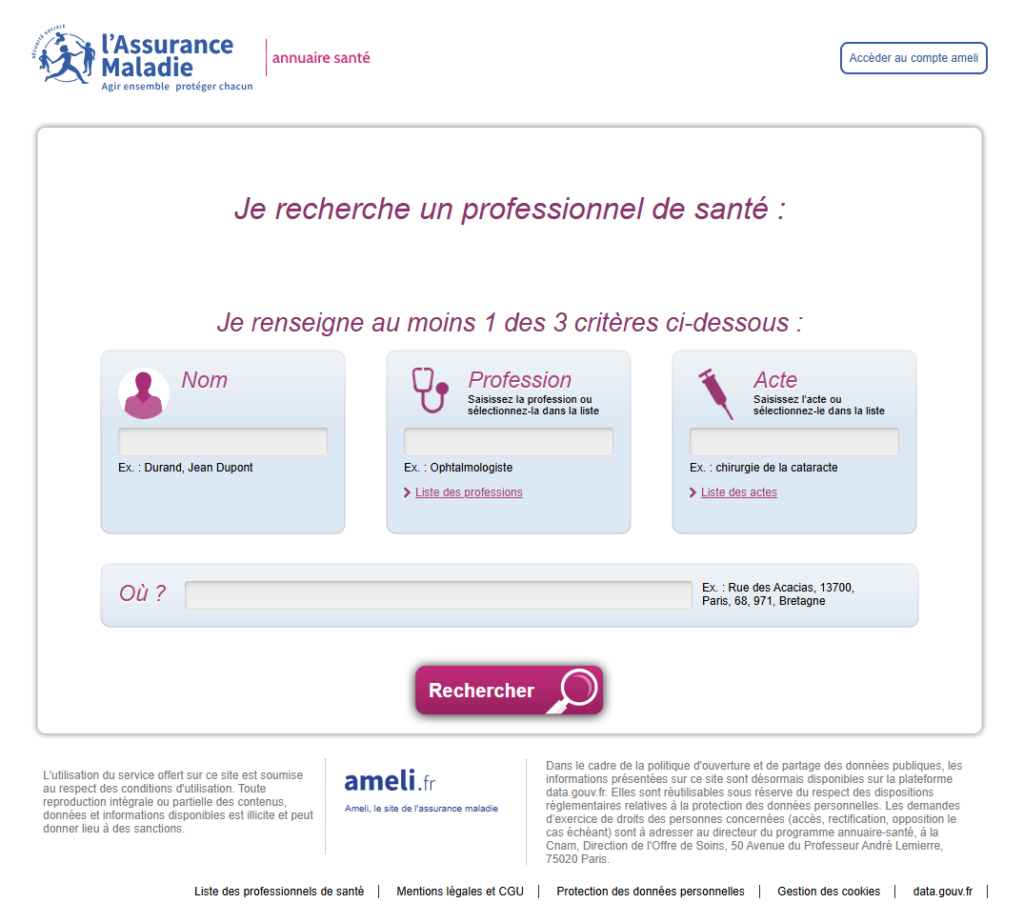 Annuaire AMELI des professionnels de santé